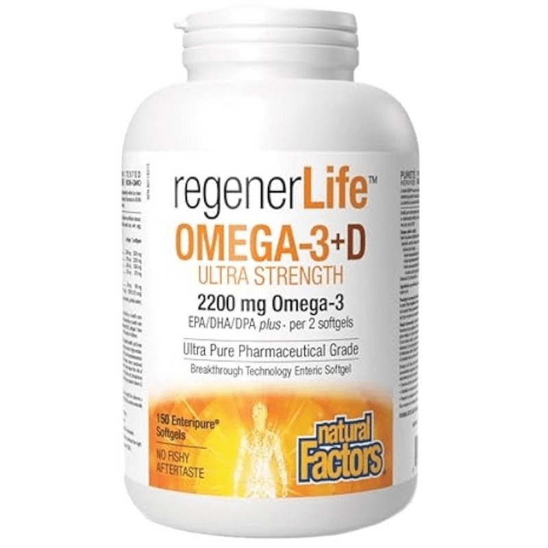 Natural Factors RegenerLife Omega-3+D Ultra Strength 2200 mg / 1000 IU, 90 Softgels