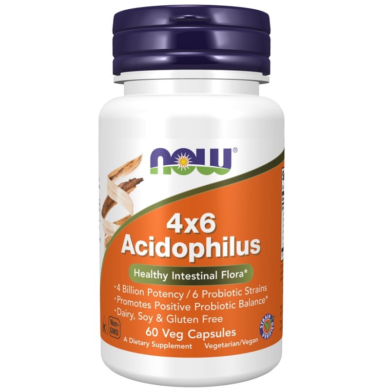 NOW 4x6 Acidophilus, 60 Veg Capsules