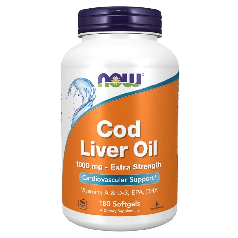 NOW Cod Liver Oil 1000mg Extra Strength, 180 Softgels