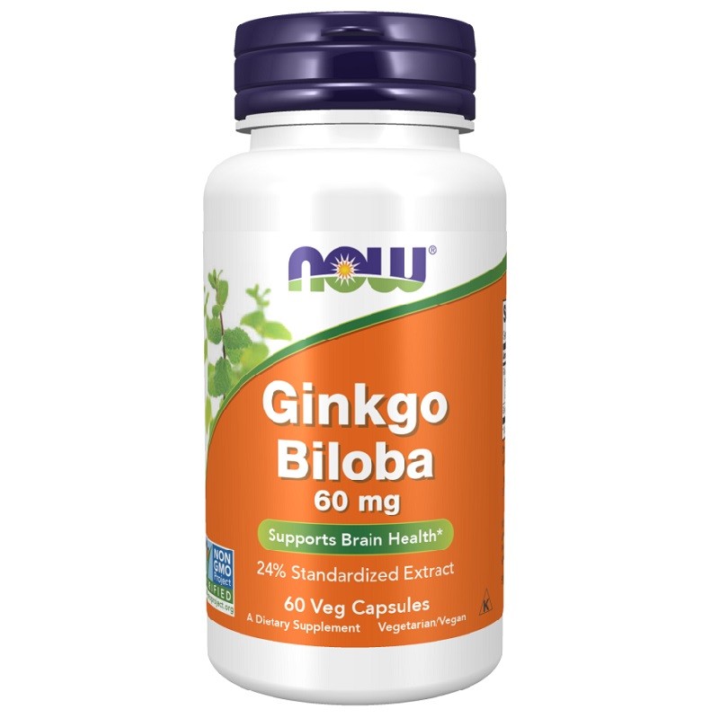 NOW Ginkgo Biloba 60mg, 60 Veg Capsules