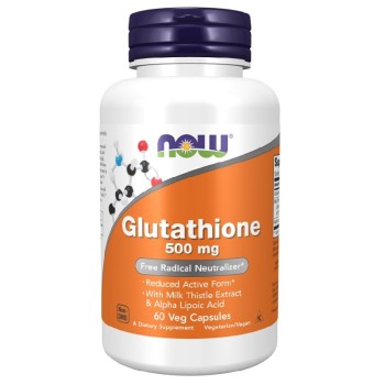 NOW Glutathione with Milk Thistle Extract and Alpha Lipoic Acid 500 mg, 60 Veg Capsules