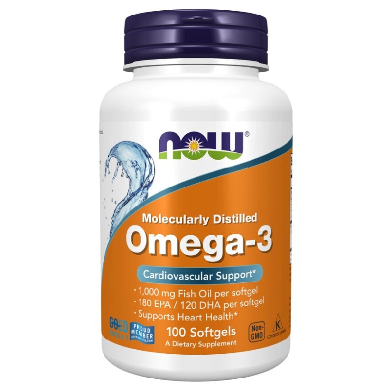 NOW Omega-3 Molecularly Distilled Fish Oil, 100 Softgels