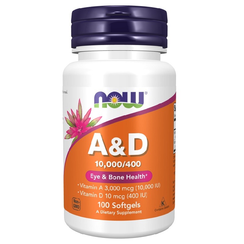 NOW Vitamin A and D 10,000/400 IU, 100 Softgels
