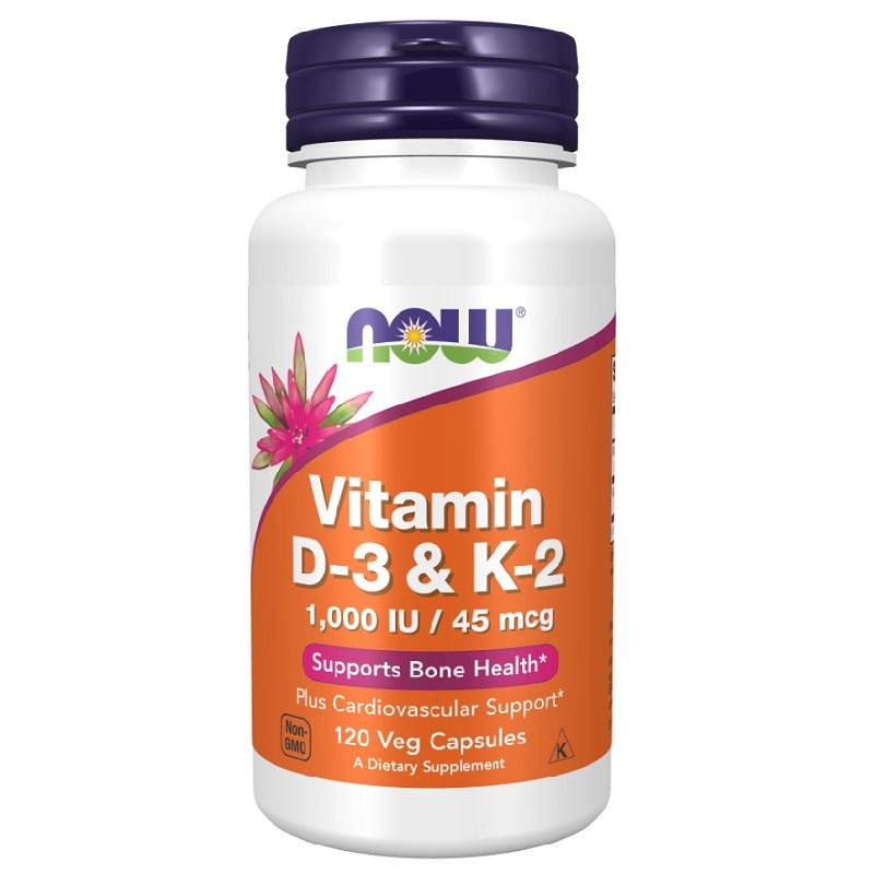 NOW Vitamin D-3 and K-2, 120 Veg Capsules