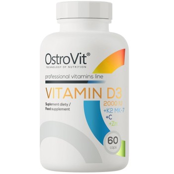 OstroVit Vitamin D3 2000 IU + K2 MK-7 + C + Zinc, 60 Capsules